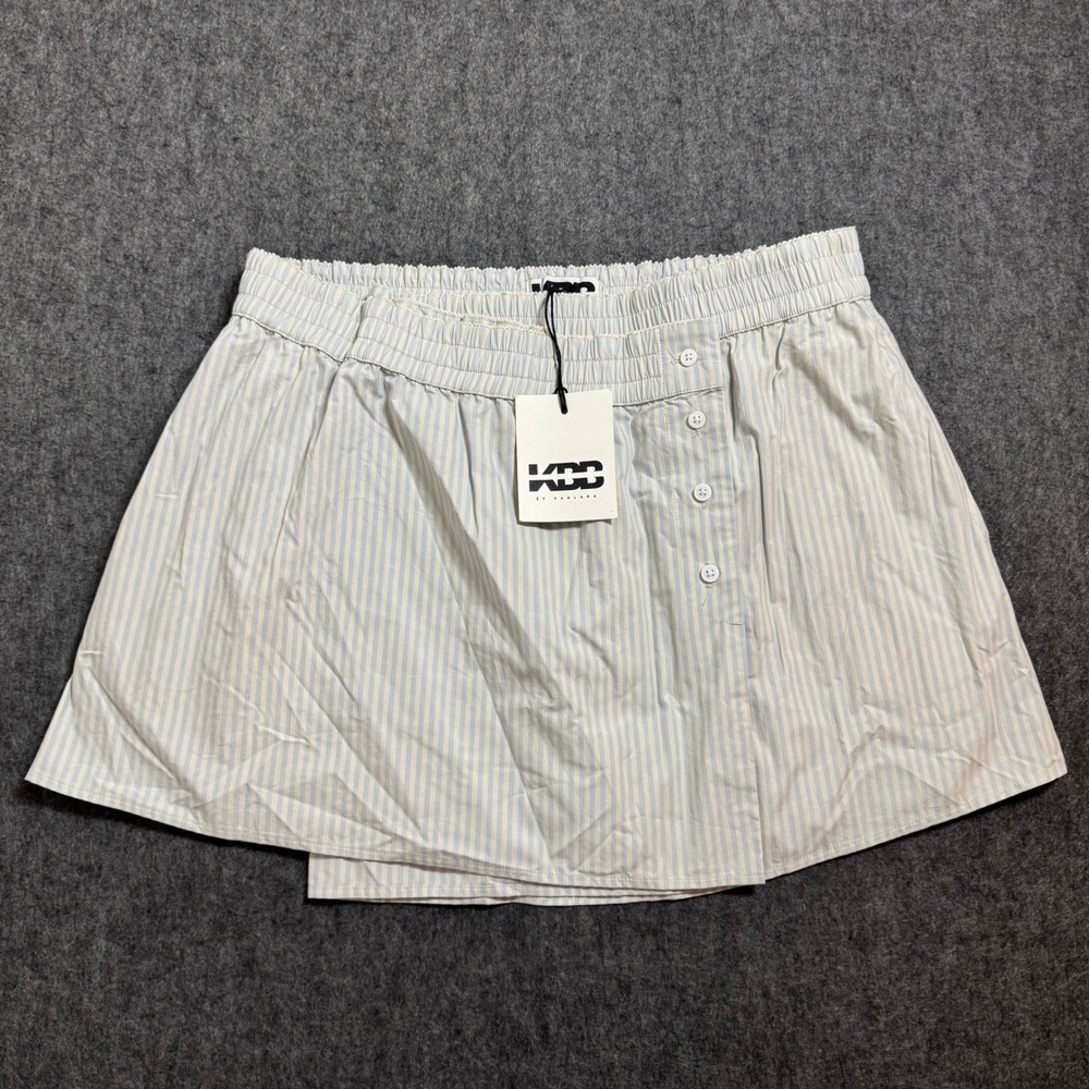 KBB by Kahlana Barfield Brown Blue Stripe Skort Button Front Size Large NEW